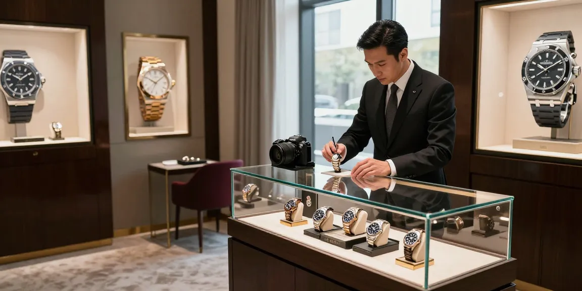 Elegantly displayed replica watches in luxury retail setting, highlighting craftsmanship.