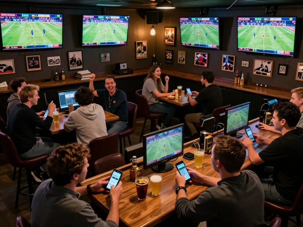 Fans discussing strategies while placing bets on keobongda during a live sports betting event.
