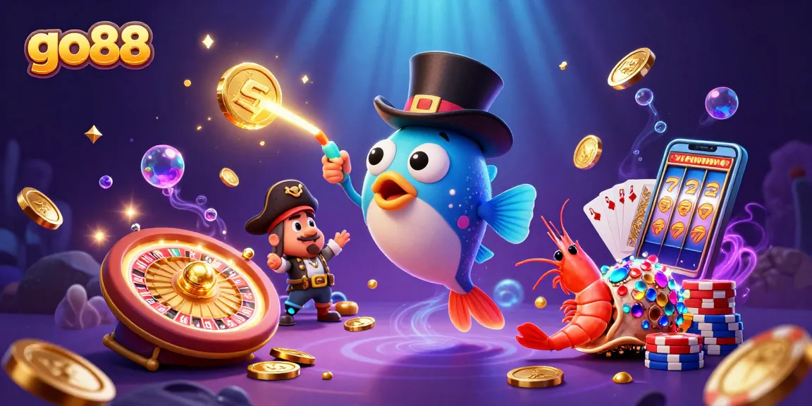 Fortune awaits at go88 as the anglerfish attracts gold coins in a vibrant casino scene.