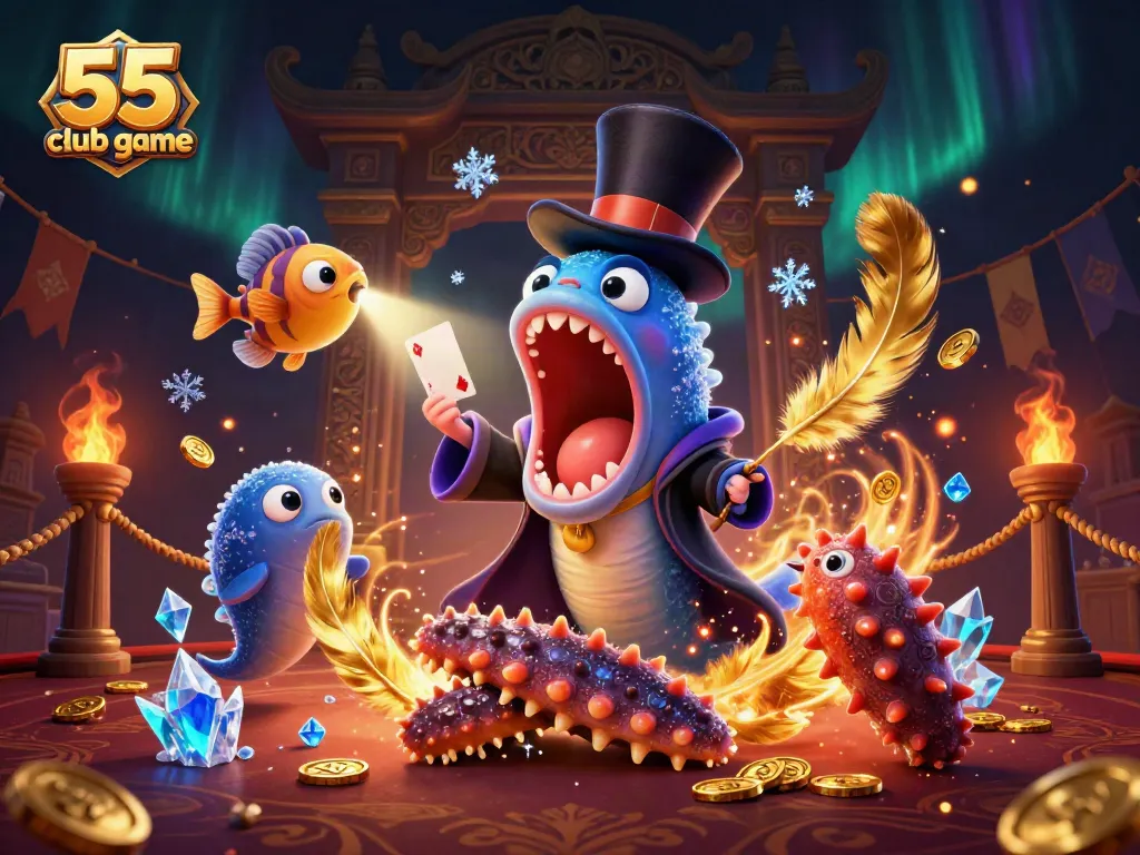 Engage with the vibrant action of 55 club game in this animated, dynamic casino-themed illustration.