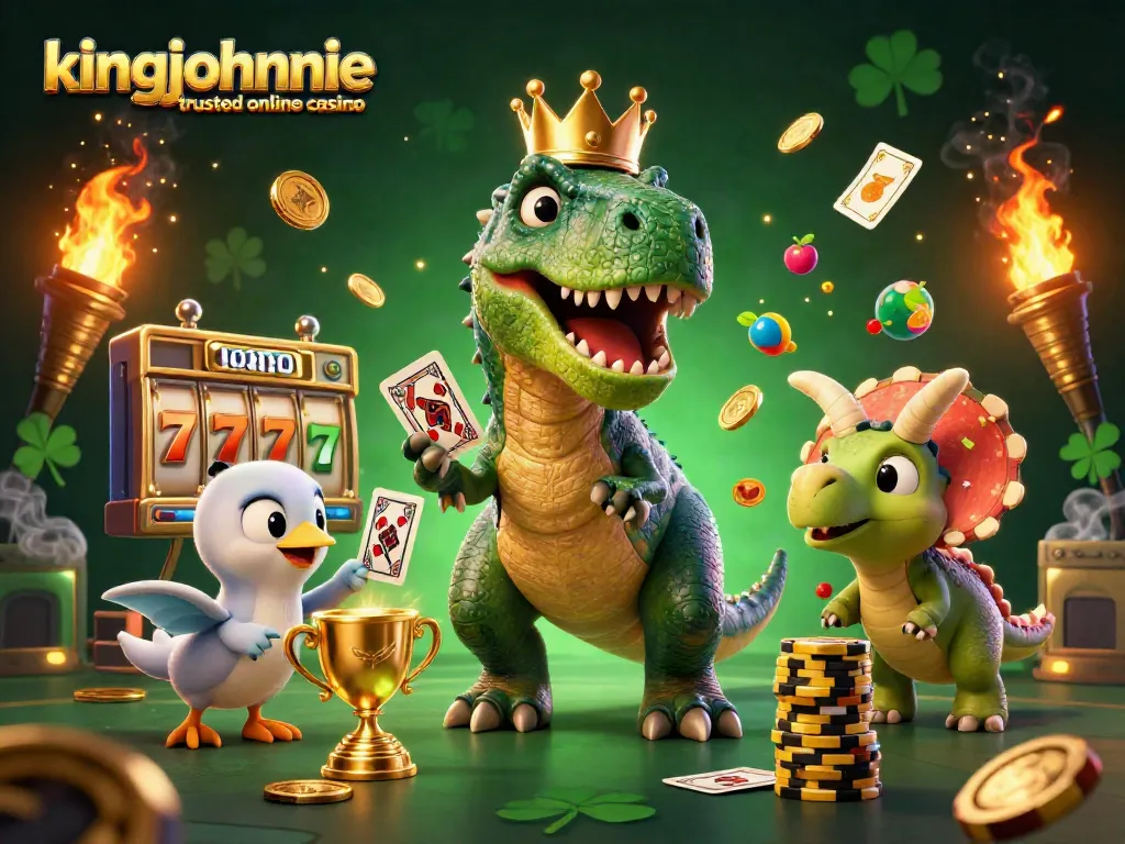 Experience excitement at kingjohnnie trusted online casino with whimsical characters battling at a card table.