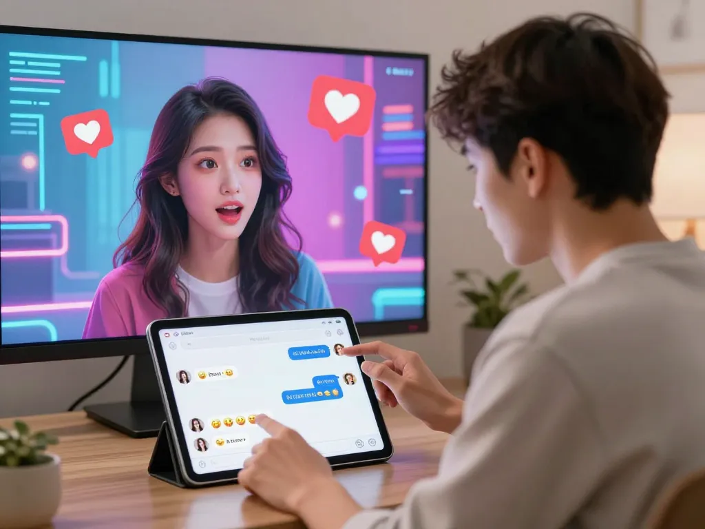 Engaging interaction with an AI avatar through a sleek tablet showcasing an ai porn chat.
