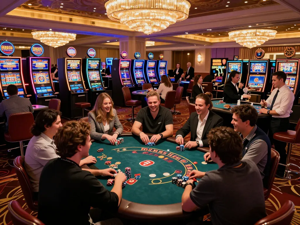 Players enjoying an exciting poker game at a lively casino with MM88 branding.