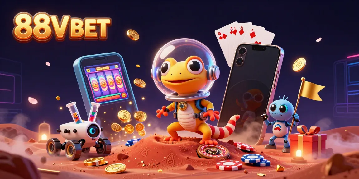 Engage with 88V BET's vibrant casino exploration featuring a Martian gecko and exciting gaming elements.