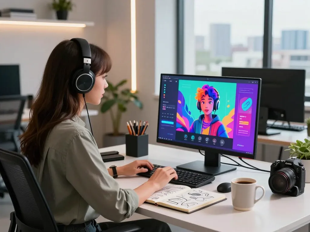 Engaging with Crushon AI characters in a vibrant tech workspace