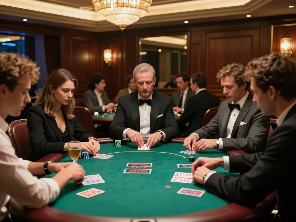 High-stakes poker action at a luxurious room showcasing nhacaiuytinn strategies and intense gameplay moments.