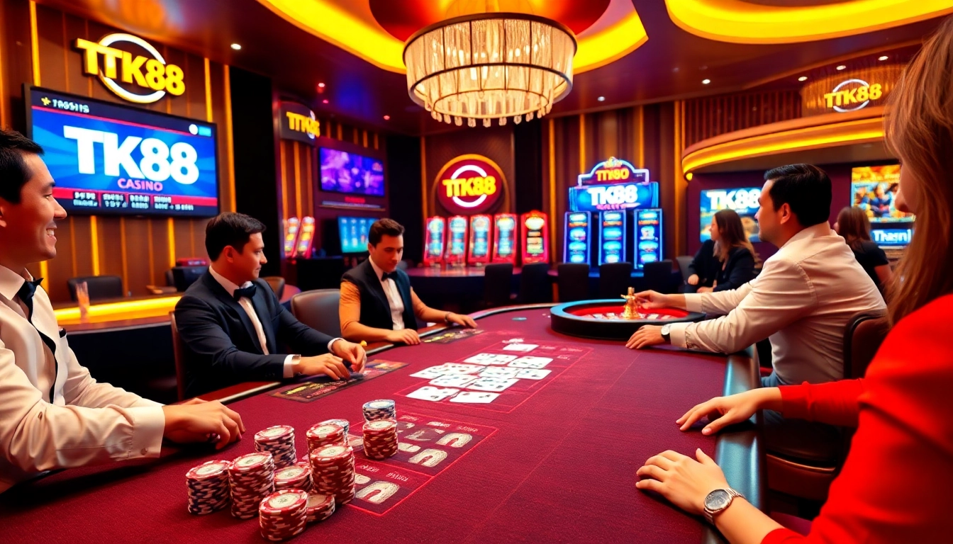 Experience the excitement at TK88 Casino with a vibrant poker game in action.