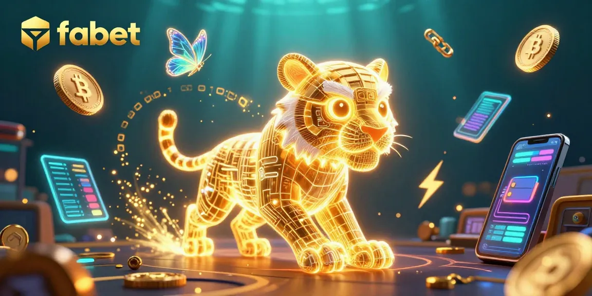 Experience fabet's vibrant digital casino with a neon tiger and cryptocurrency elements.