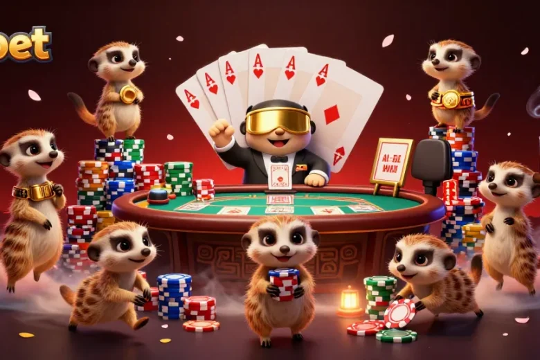 Engage with shbet in a vibrant casino scene featuring meerkats in action, making bets and enjoying games.
